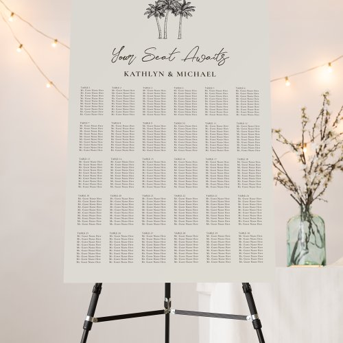 Palm Tree Modern Wedding 30 Table Seating Chart Foam Board