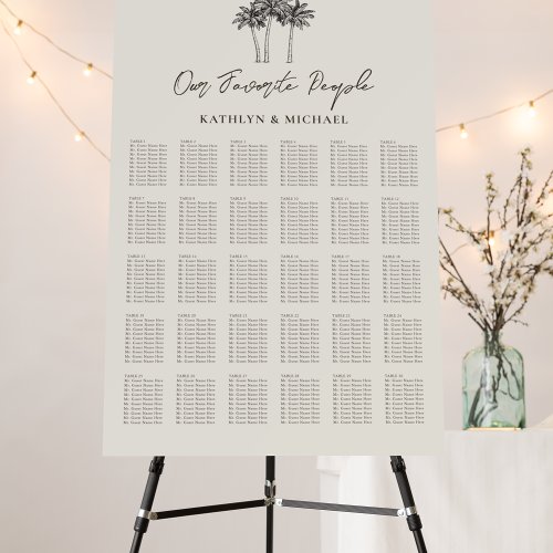 Palm Tree Modern Wedding 30 Table Seating Chart Foam Board