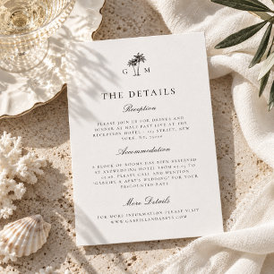 Palm Tree Monogram Details Destination Wedding Enclosure Card
