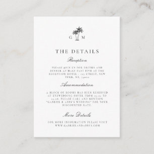 Palm Tree Monogram Details Destination Wedding Enclosure Card