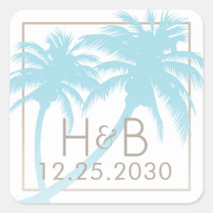Palm Tree Monogram Favor Sticker U PICK ALL COLORS