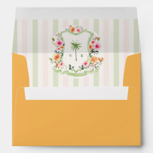 Palm Tree Monogram Striped Tropical Wedding Envelope