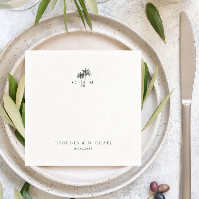 Palm Tree Monogram Tropical Destination Wedding Napkins (Creator Uploaded)