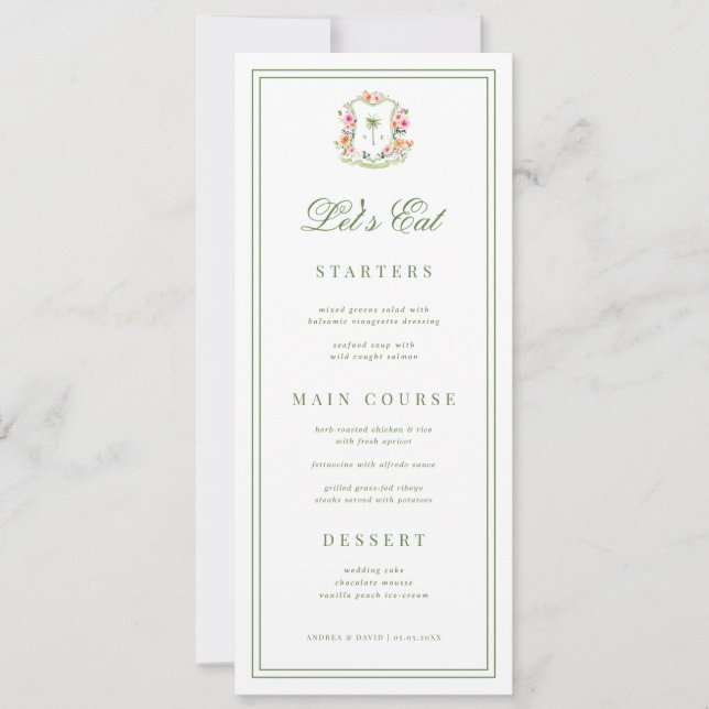 Palm Tree Monogram Tropical Wedding Card Menu (Front)