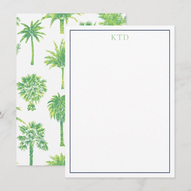 Palm Tree Monogrammed Stationary Invitation (Front/Back)