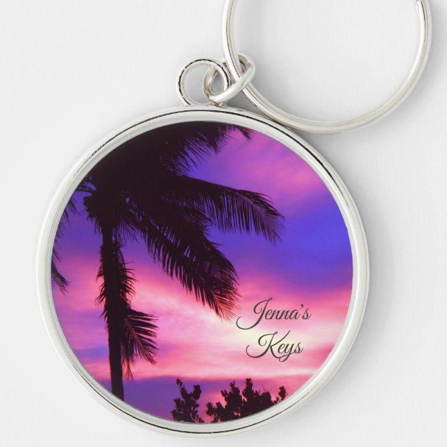 Palm Tree N Purple Sunset Customizable Key Chain (Front)