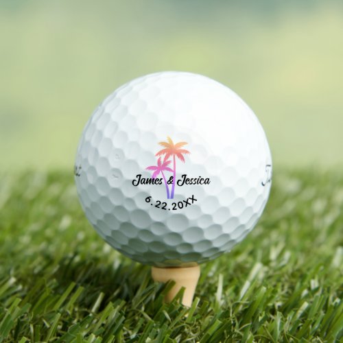 Palm Tree Name and Date Template Wedding Favor Golf Balls