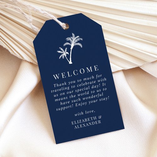 Palm Tree Navy Blue Tropical Wedding Welcome Gift Tags