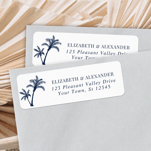 Palm Tree Navy Blue Wedding Return Address Label