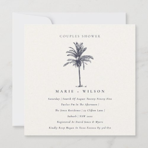 Palm Tree Navy Kraft Couples Shower Invite