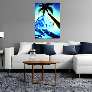 Palm tree near iceberg and sea AI Art Poster