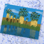 Palm Tree Oasis Desert Coachella Valley Preserve Holiday Postcard<br><div class="desc">Check out this awesome colored pencil illustration of a beautiful palm oasis in the desert and get ready to explore! Check out my shop for more designs too! Collect all the parks, I'm creating new ones all the time. Check out my shop for more hiking, camping, vanlife, birds and lots...</div>