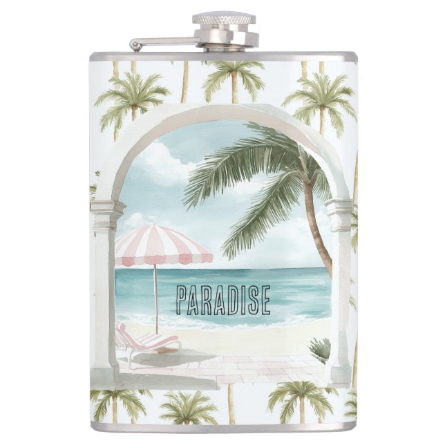 Palm Tree Ocean Paradise Flask (Front)