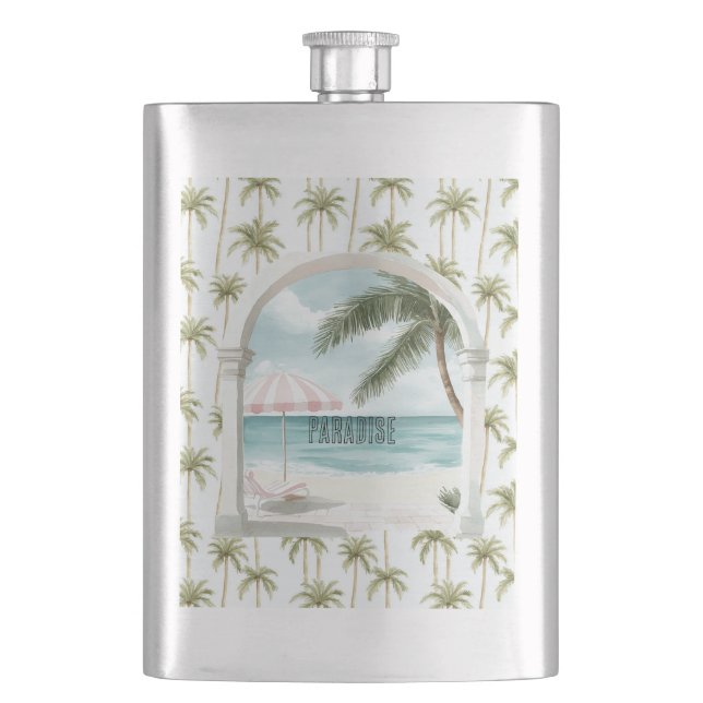 Palm Tree Ocean Paradise Flask (Front)