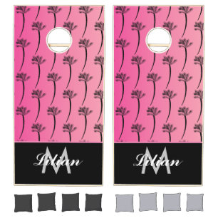 Palm Tree Ombré Pink Beach Monogrammed Cornhole Set