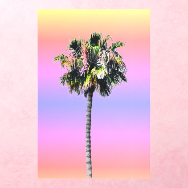 Palm Tree Ombre Pink Blue Yellow Wall Decal (Insitu 3)