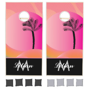Palm Tree Ombré Pink Monogrammed Cornhole Set