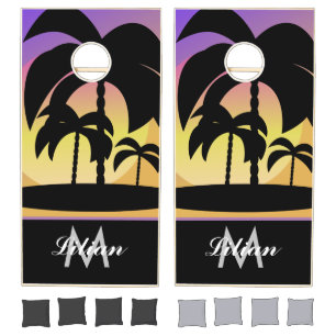 Palm Tree Ombré Purple Monogrammed Cornhole Set