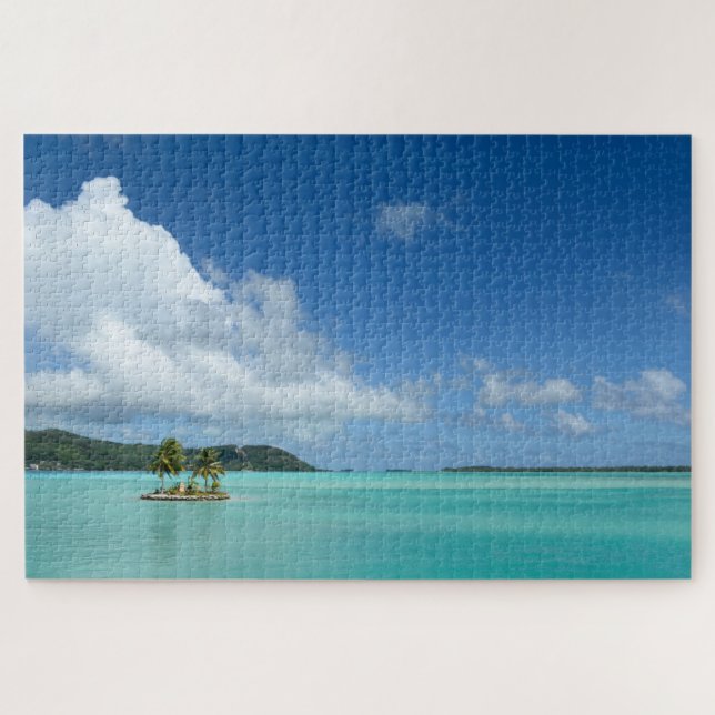 Palm tree on a small island in Bora Bora lagoon Jigsaw Puzzle (Horizontal)