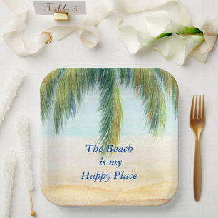 Palm tree on a sunny day on the beach paper plates