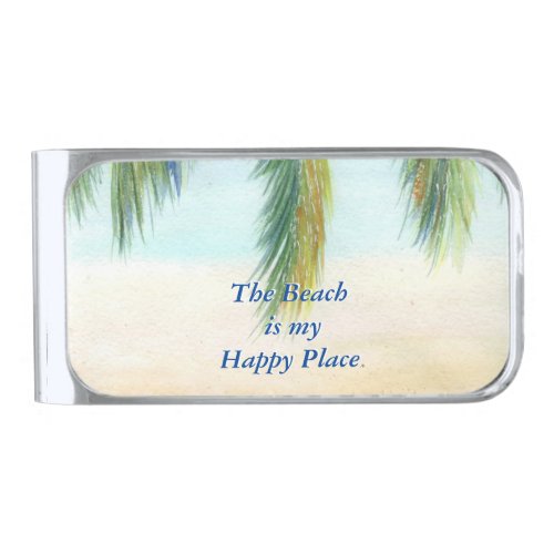 Palm tree on a sunny day on the beach silver finish money clip
