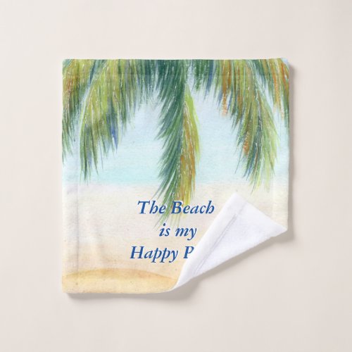 Palm tree on a sunny day on the beach wash cloth