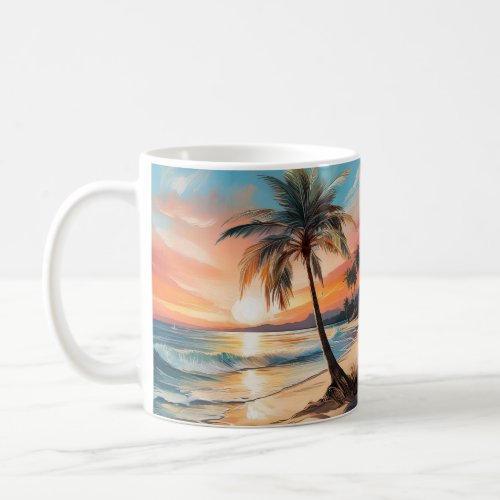 Palm Tree On Beach Painting Coffee Mug