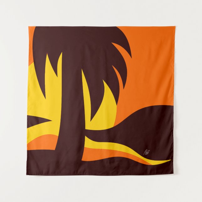 Palm Tree On Beach Sunset Tapestry (Front)