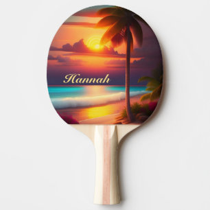 Palm tree on the beach at sunset ping pong paddle