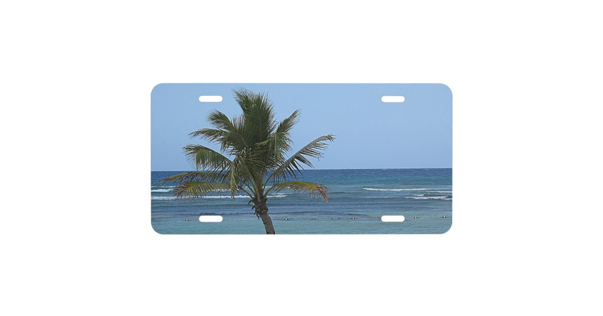 Palm Tree on the Beach License Plate Zazzle