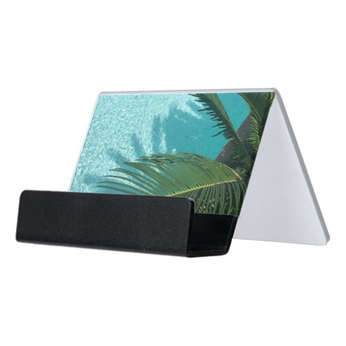 palm tree over the water desk business card holder