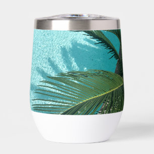 palm tree over the water thermal wine tumbler