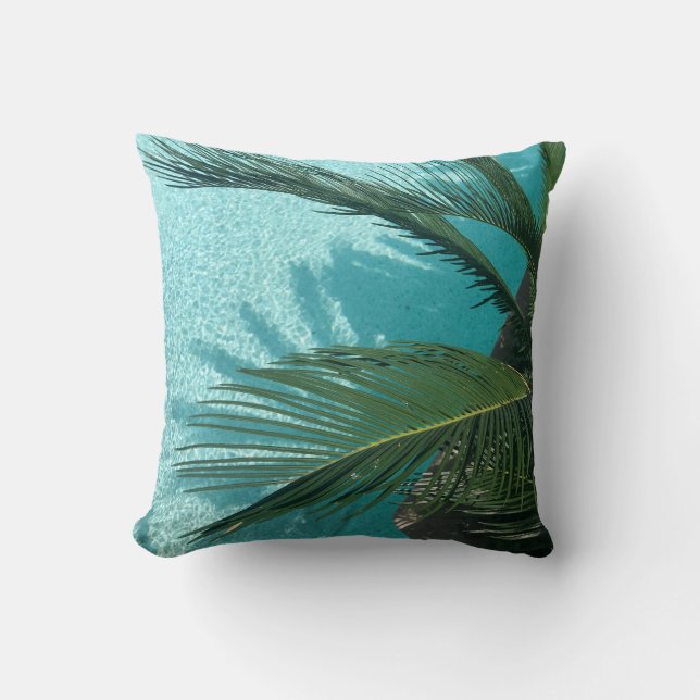 palm tree over the water throw pillow (Front)