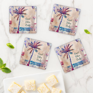 Palm tree painting acrylic Coaster set