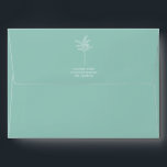 Palm Tree Pattern Aqua Wedding Addressed Envelope<br><div class="desc">Palm leaf pattern with aqua color palette on inside with address on front and white palm tree illustration on flap.  Address templates on front and back flap.</div>