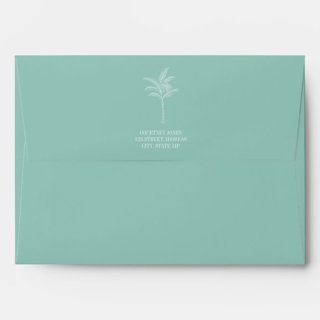 Palm Tree Pattern Aqua Wedding Addressed Envelope (Back (Top Flap))