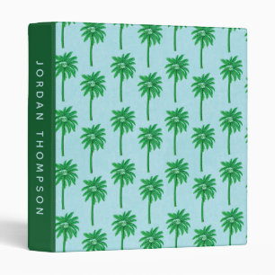 Palm Tree Pattern on Blue Add Your Name 3 Ring Binder