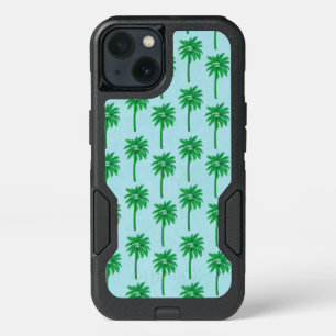 Palm Tree Pattern on Blue iPhone 13 Case