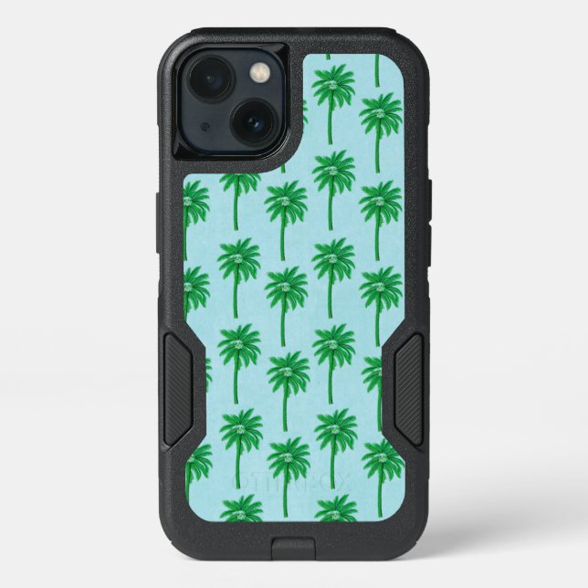 Palm Tree Pattern on Blue Otterbox iPhone Case (Back)