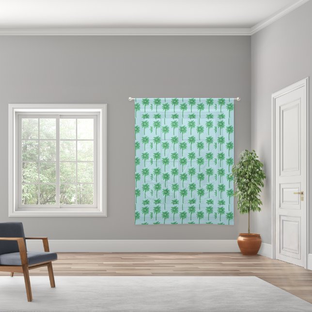Palm Tree Pattern on Blue Sheer Curtains (Wide)