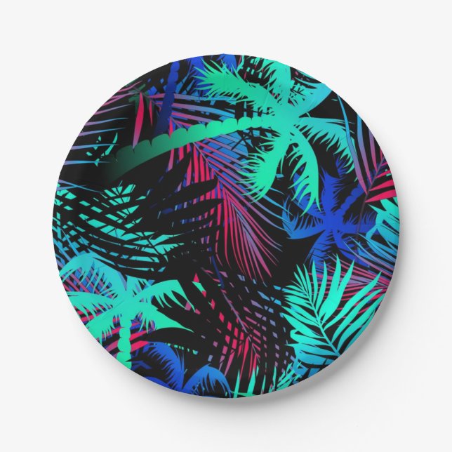 Palm tree pattern paper plates (Front)