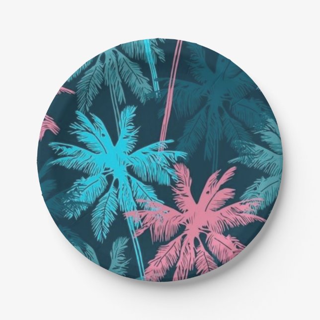 Palm tree pattern paper plates (Front)