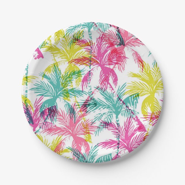 Palm tree pattern paper plates (Front)