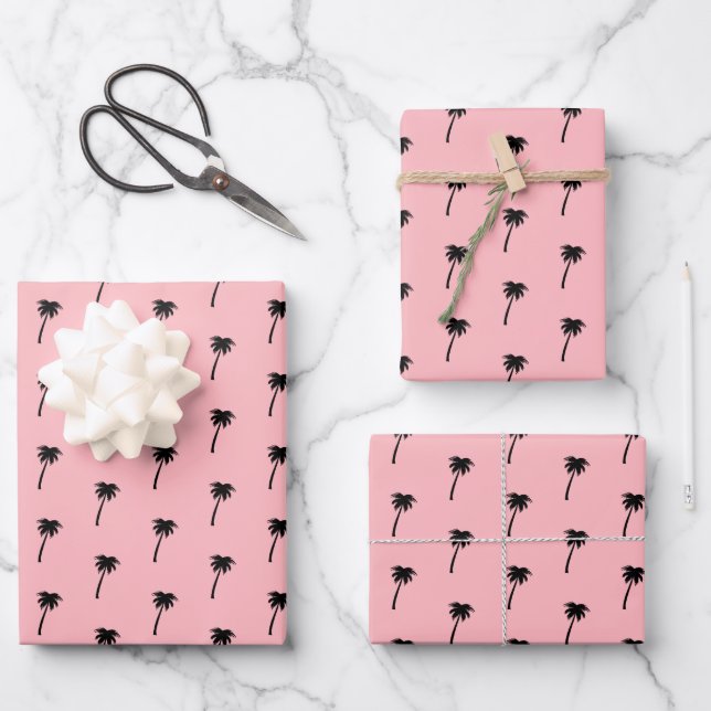 Palm tree pattern tropical pink background stylish wrapping paper sheets (Front)