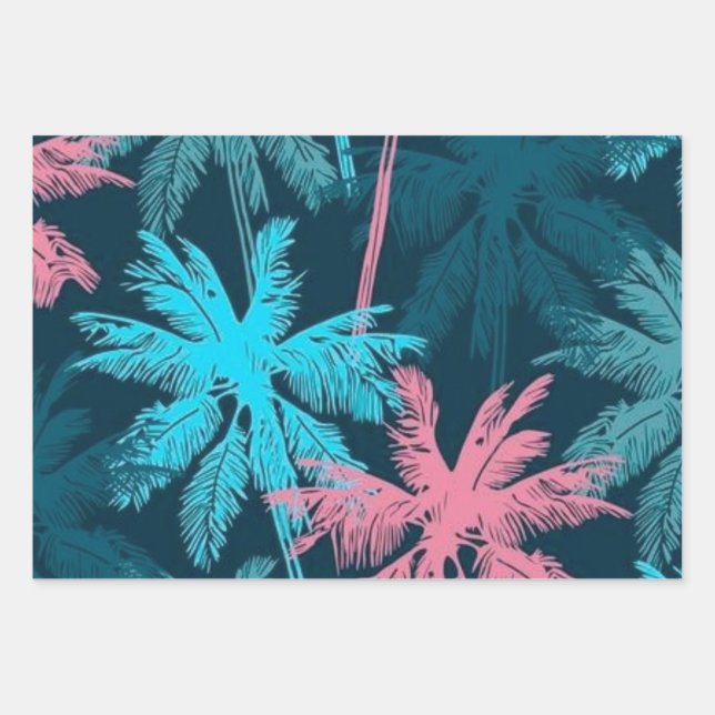 Palm tree pattern wrapping paper sheets (Front)