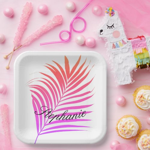 Palm Tree Patterns Name Tropical Pink Multicolor  Paper Plates