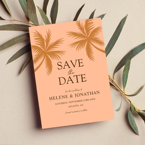 Palm Tree Peach Tropical Destination Wedding Save The Date