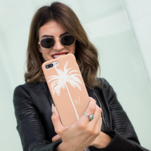 Palm Tree Peach White Tropical Elegant Monogram iPhone 11 Pro Case