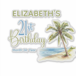 Palm Tree Personalized 21st Birthday Sticker