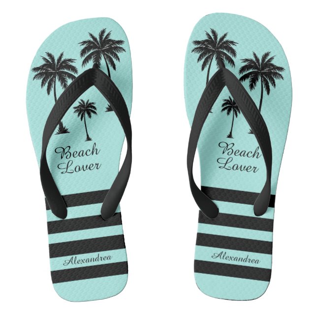 Palm Tree Personalized Beach Lover  Flip Flops (Footbed)